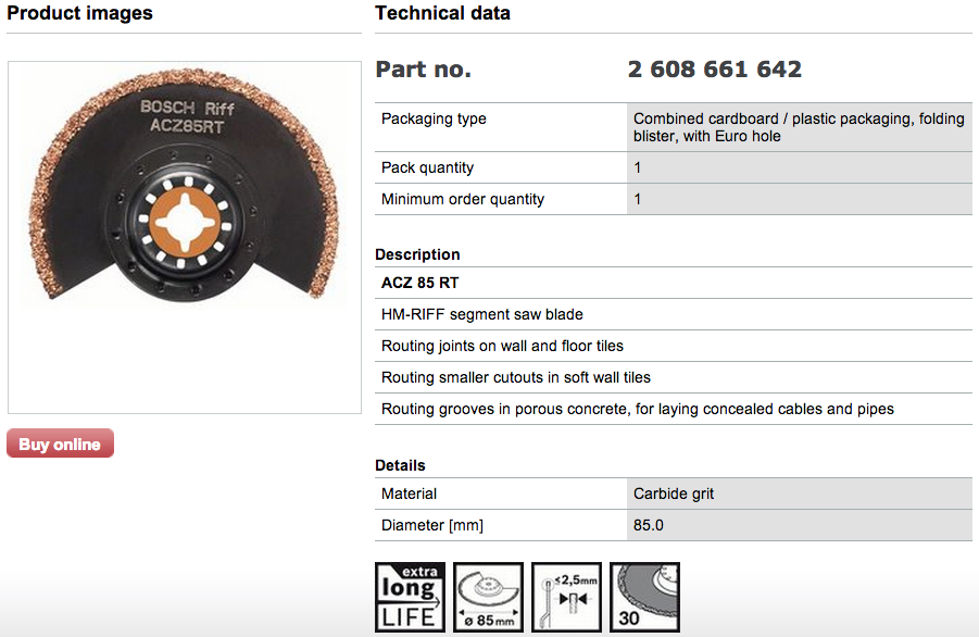 Bosch HM-RIFF segment saw blade for tiles ACZ85RT